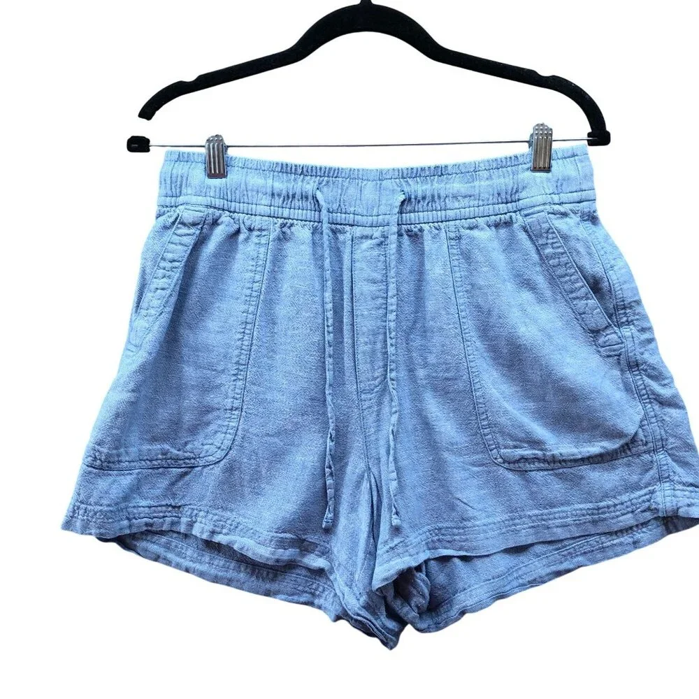 Gap Linen Blend Pull On Shorts Womens M Light Blue Drawstring High Rise Relaxed - Picture 1 of 8